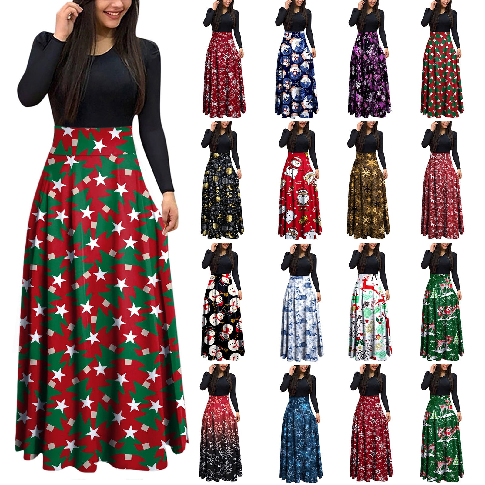 Black Friday Deals 2021 Holiday Dresses for Women Long Sleeve Dress For  Women Christmas O-Neck Print High Waist Maxi Dress Casual Party Evening  Dress | Walmart Canada
